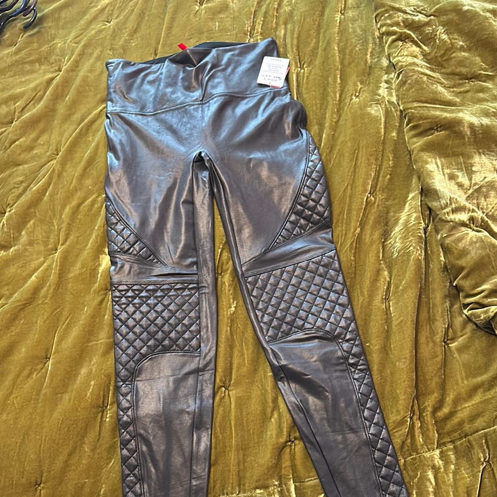Black Faux Leather Quilted Leggings